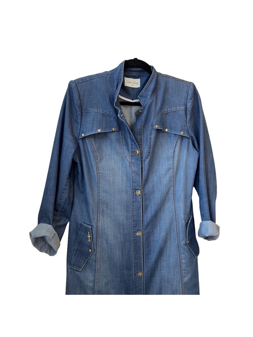 Vintage 1970s Denim Maxi Shirt Dress Western Rodeo Ankle Length Sheath ~Size M/L - Picture 4 of 16